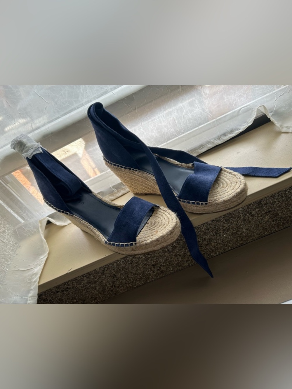Marc Fisher Kaee Navy Suede Espadrille Wedges Open Toe Women’s Size 7M